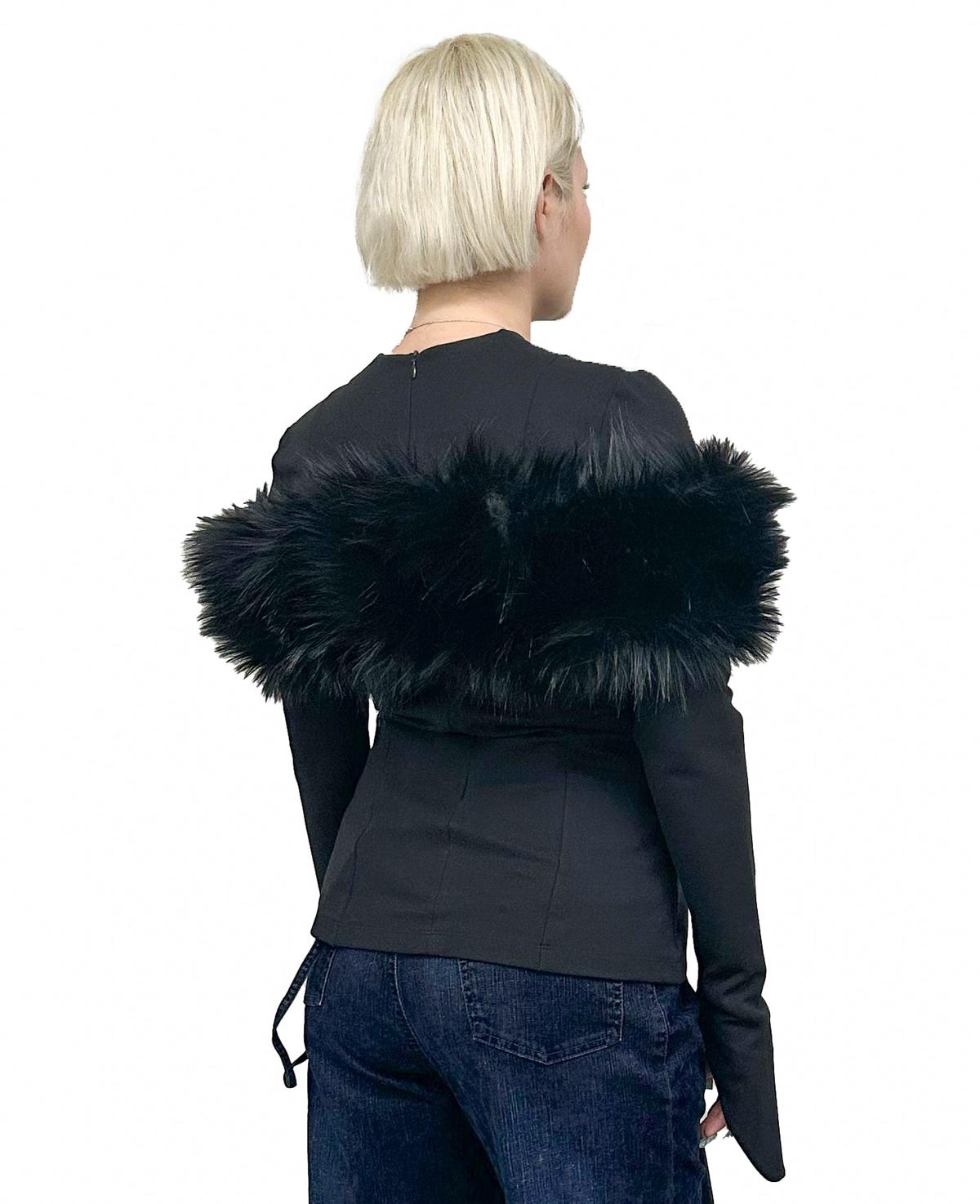 Black Longsleeve Top with Fur Stola - JAMILAHINTEN