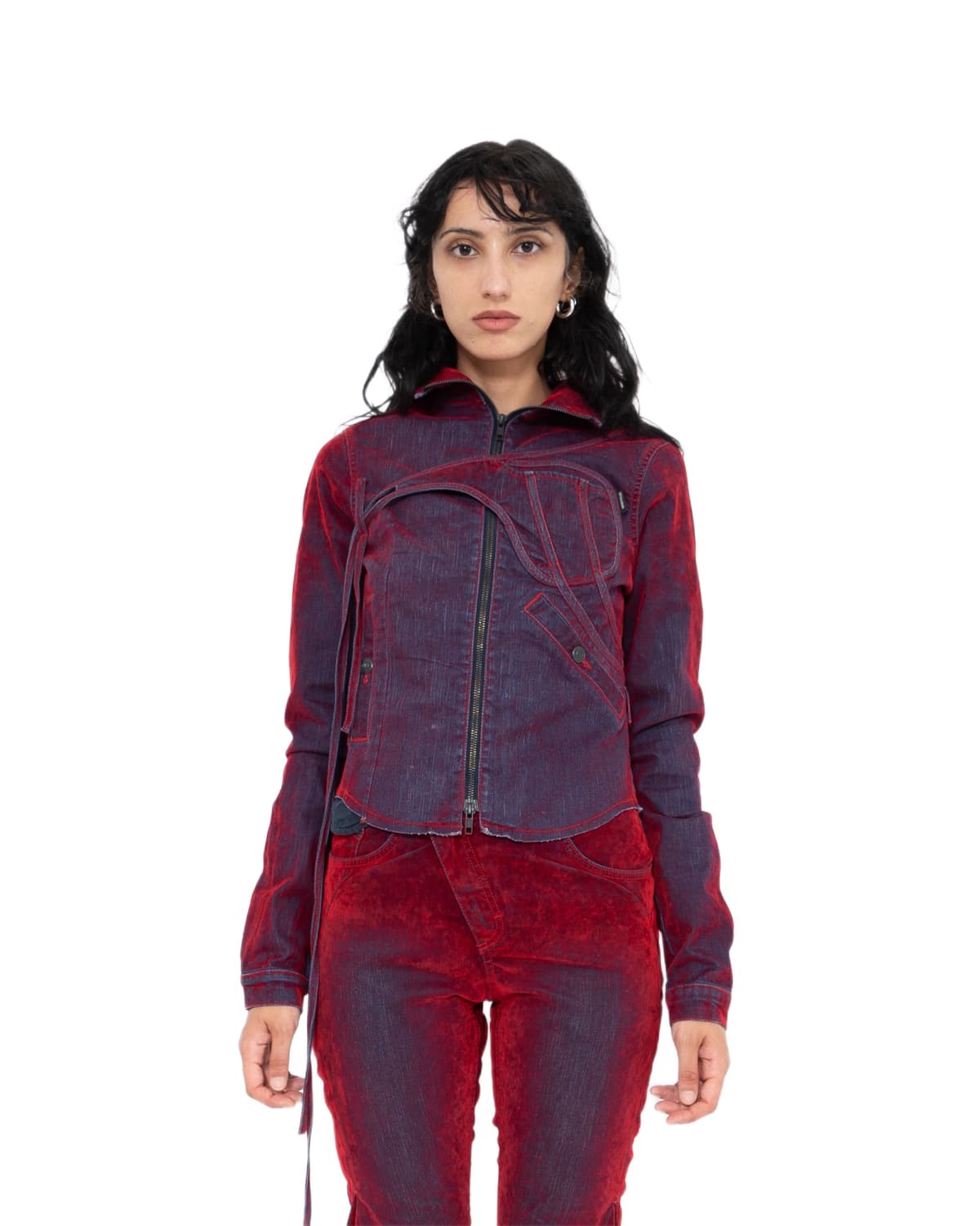 Red Velvet Fitted Denim Jacket - ored2