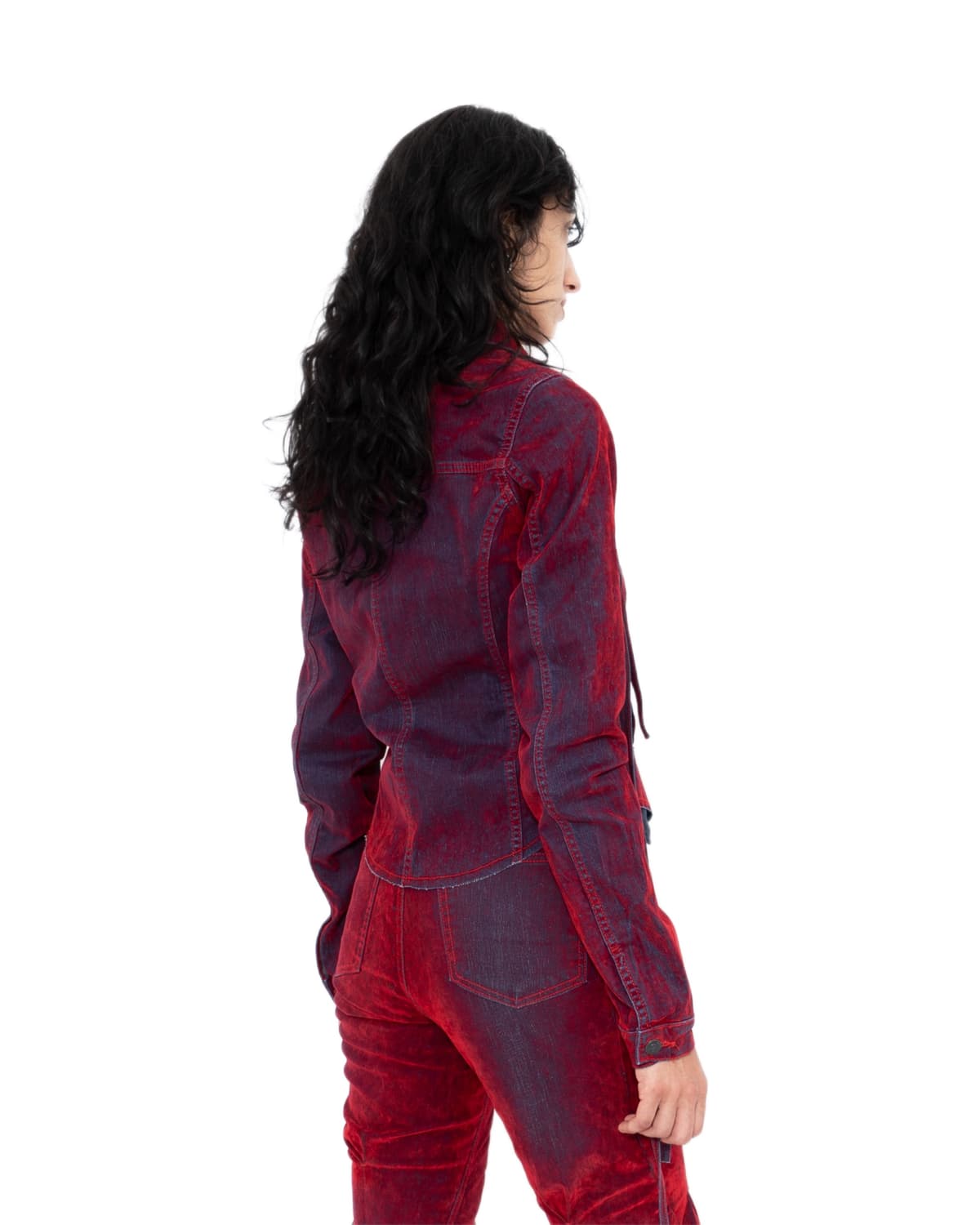 Red Velvet Fitted Denim Jacket - ored3