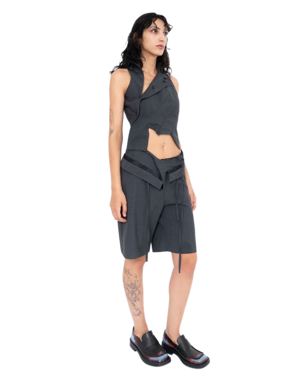 Gray Asymmetrical Suit Top - oshortsfull2